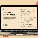 Ilustrovaný notebook rozdelený na AI návrh a ľudské poznámky, ktorý porovnáva uhladený text umelej inteligencie s autentickými ručne písanými poznámkami.