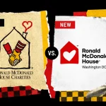 Koláž porovnávajúca staré a nové logo Ronald McDonald House s motívmi rodiny, pomoci a charitatívnej podpory.