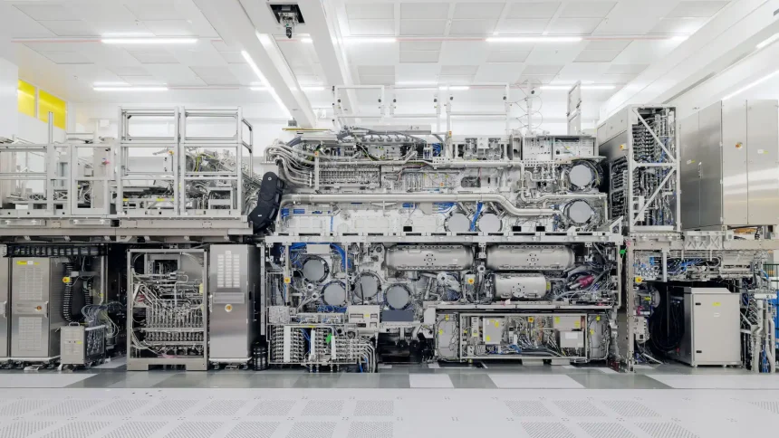 Zariadenie EXE:5000 spoločnosti ASML v laboratóriu High NA vo Veldhovene.