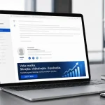 Notebook v čistom pracovnom prostredí zobrazuje firemný e-mail s profesionálnym podpisom a decentným kampaňovým bannerom bez čitateľného textu.