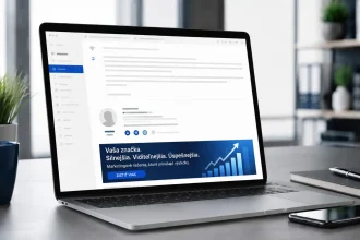Notebook v čistom pracovnom prostredí zobrazuje firemný e-mail s profesionálnym podpisom a decentným kampaňovým bannerom bez čitateľného textu.