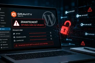 Ilustrácia zraniteľnosti pluginu Gravity SMTP vo WordPresse, ktorá môže viesť k odhaleniu API kľúčov a ohrozeniu citlivých údajov.