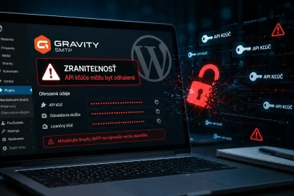 Ilustrácia zraniteľnosti pluginu Gravity SMTP vo WordPresse, ktorá môže viesť k odhaleniu API kľúčov a ohrozeniu citlivých údajov.