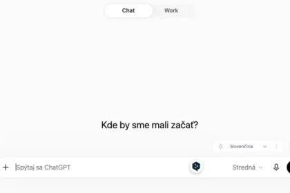 Nové rozhranie ChatGPT s prepínačom Chat a Work v hornej časti obrazovky.