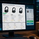 AI agenti na obrazovke e-shopu porovnávajú ceny a vlastnosti slúchadiel, vyberajú produkt a pripravujú dokončenie nákupu.