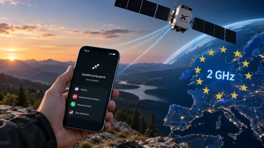 Mobilný telefón využíva satelitné spojenie Starlink Direct-to-Device, zatiaľ čo Európa rieši využitie 2 GHz spektra.
