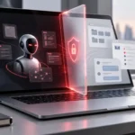 MacBook so symbolom bezpečnostného zámku znázorňujúci nové obmedzenia prístupu AI agentov k dátam v macOS.